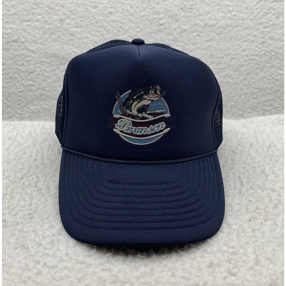 VTG Nissun Branson Missouri Trucker Hat Mens Snapback Mesh Blue Bass Fishing